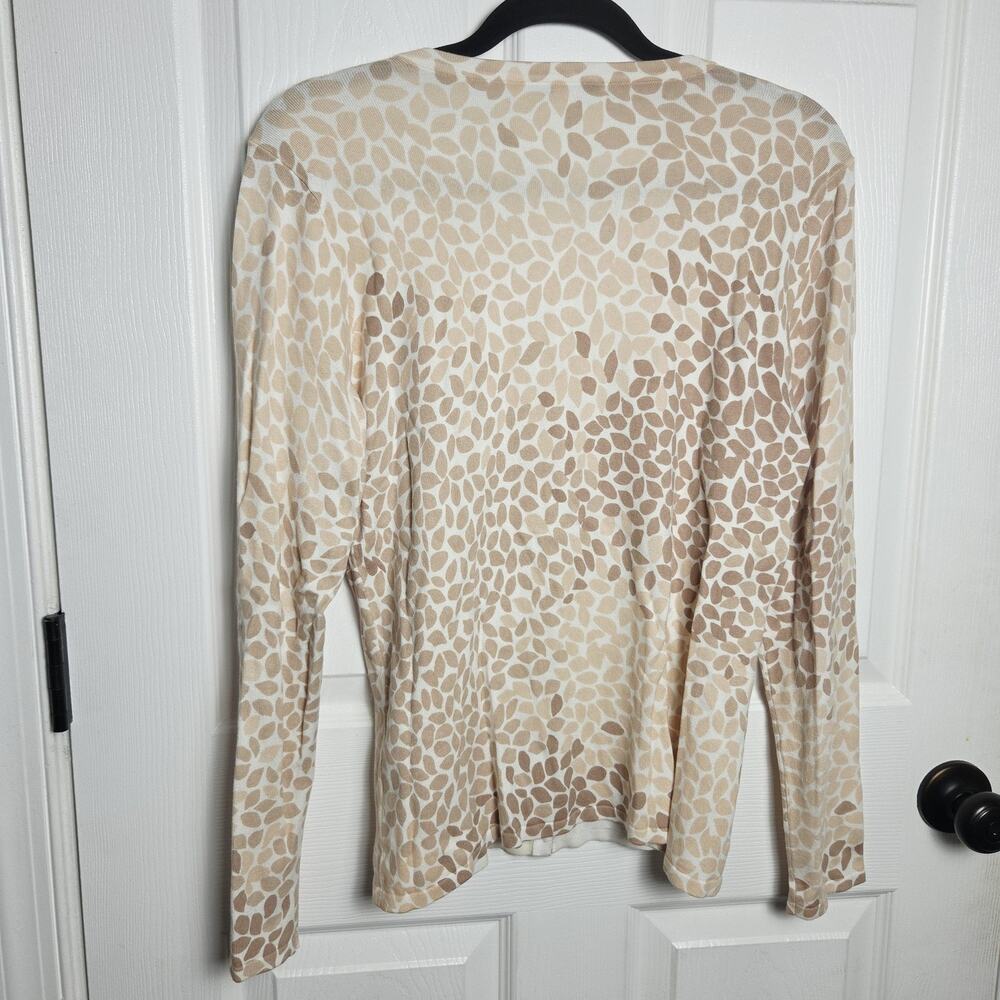 J. McLaughlin Cardigan Sweater Womens M Beige Ombre Leaf Print Pearl Button Knit